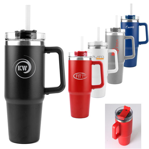 30 Oz. Stainless Steel Double Wall Vacuum Mug with Removable Straw